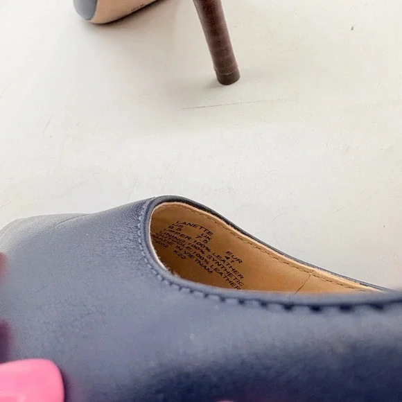 Lauren Ralph Lauren Lanette Navy Blue Leather Pointed Toe Kitten Heel Pumps 9.5 - Picture 7 of 10